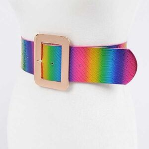 Rainbow Metallic Vegan Snakeskin Leather Statement Belt
